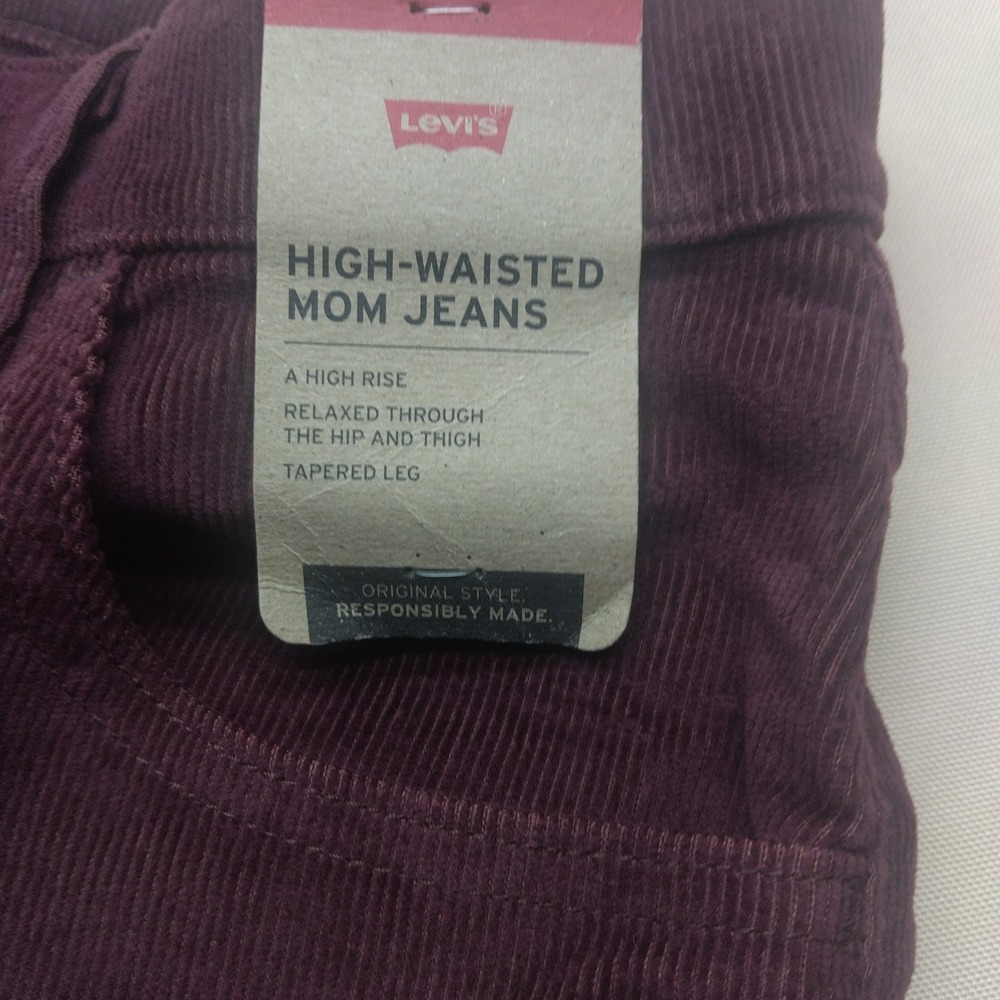 LEVI'S Women's High Waisted Corduroy Mom Jeans Burgundy 27x29 Marron Burgundy-NW - Picture 3 of 12